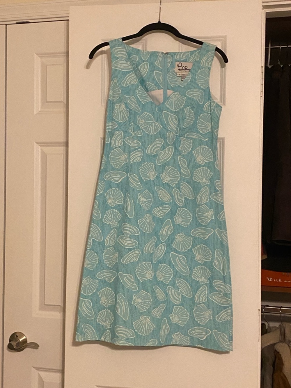 Lilly Pulitzer Aqua Shell-Print Sleeveless Shift Dress with Keyhole